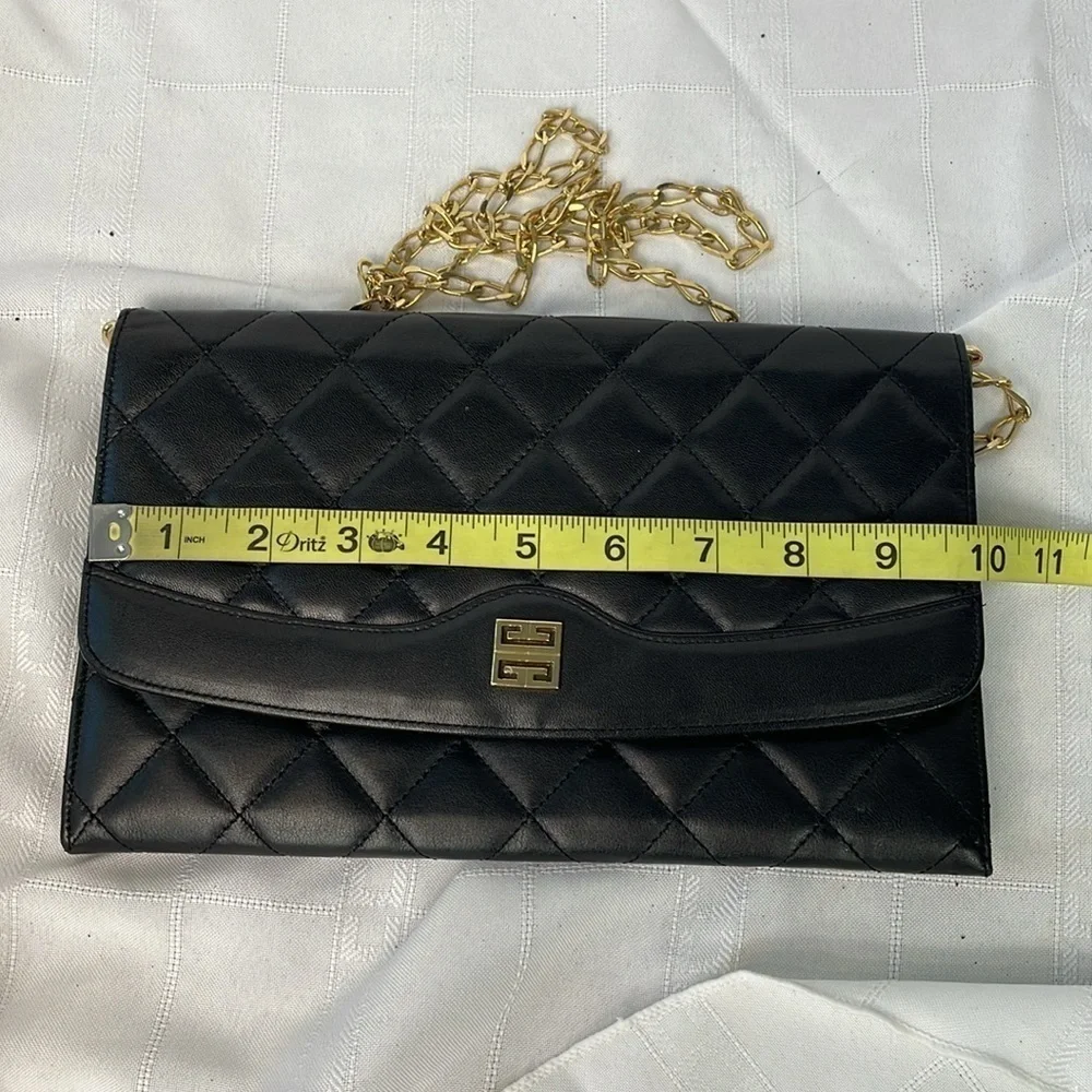 Givenchy Black Quilted Leather Flat Clutch Flap Bag on Chain Small Night Out - Picture 9 of 17